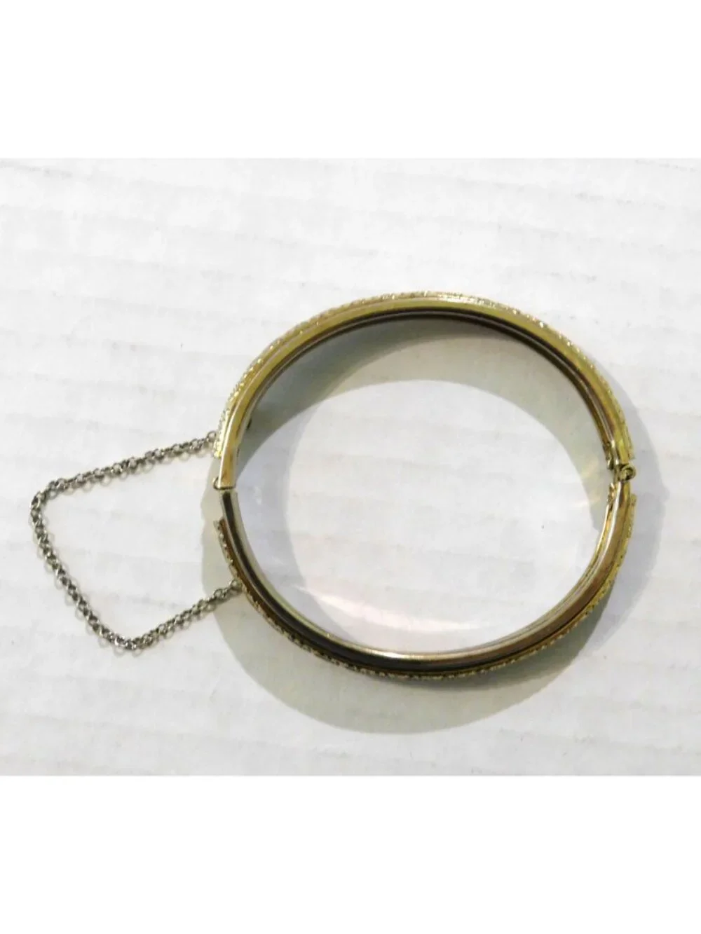 Whiting & Davis Signed Gold Tone Hinged Bangle Bracelet 1980s Vintage 8 Inch